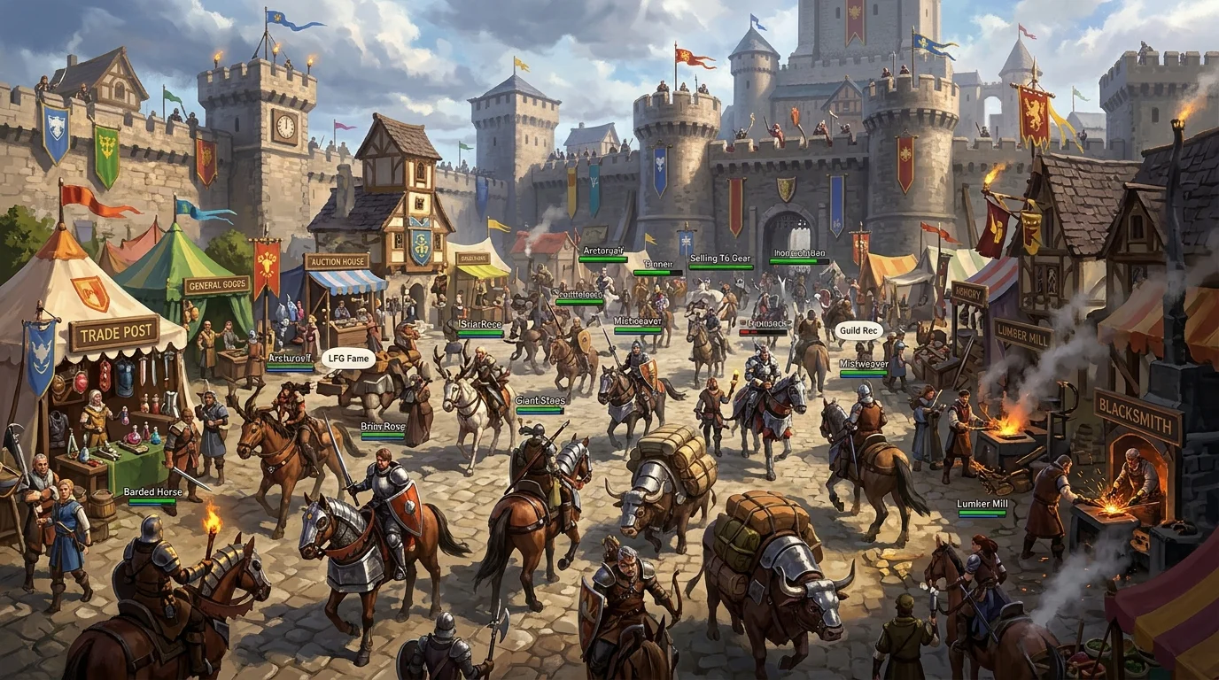 Piazza mercantile e fortezza feudale di Albion Online