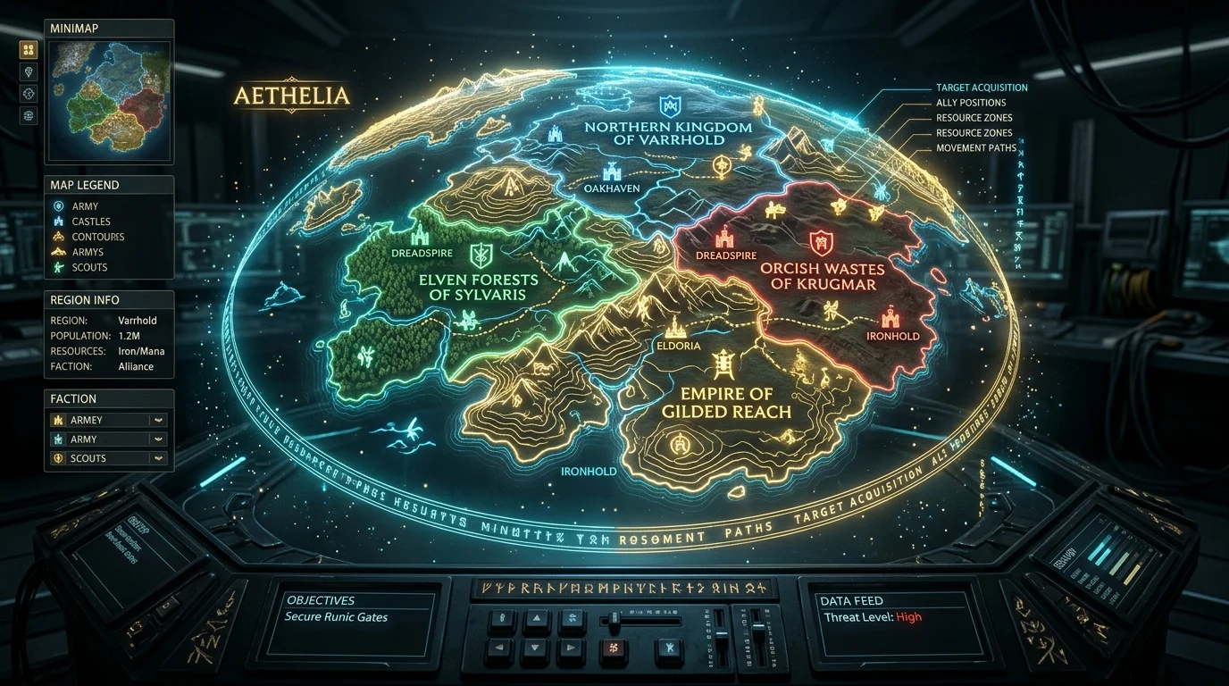 Cartografia e matrice di confronto dei sei mondi MMORPG