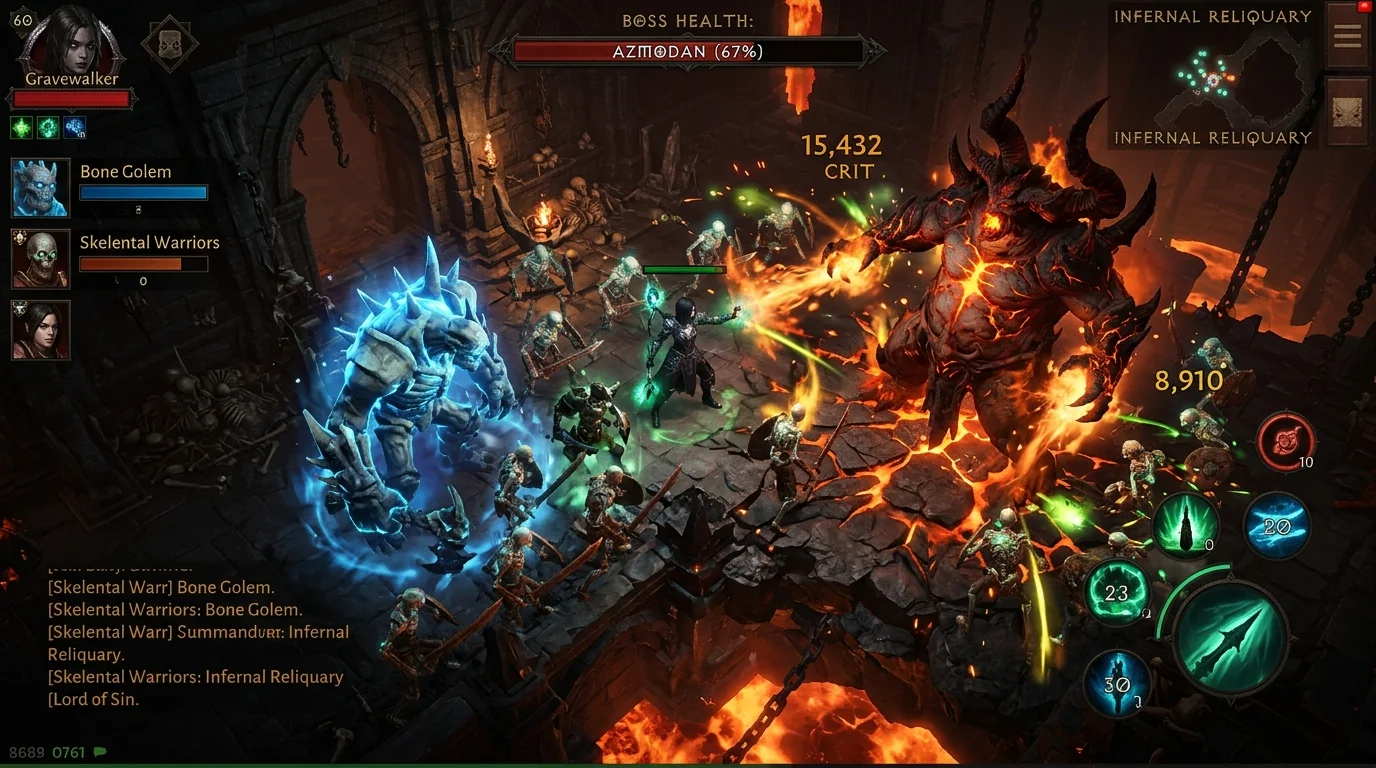 Combattimento contro Azmodan con golem e negromante in Diablo Immortal